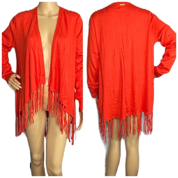 MICHAEL Michael Kors Drop Fringe Cardigan Sz L - Picture 2 of 10